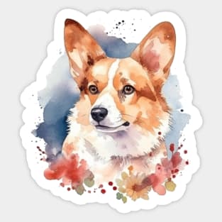 Watercolor flower corgi Sticker